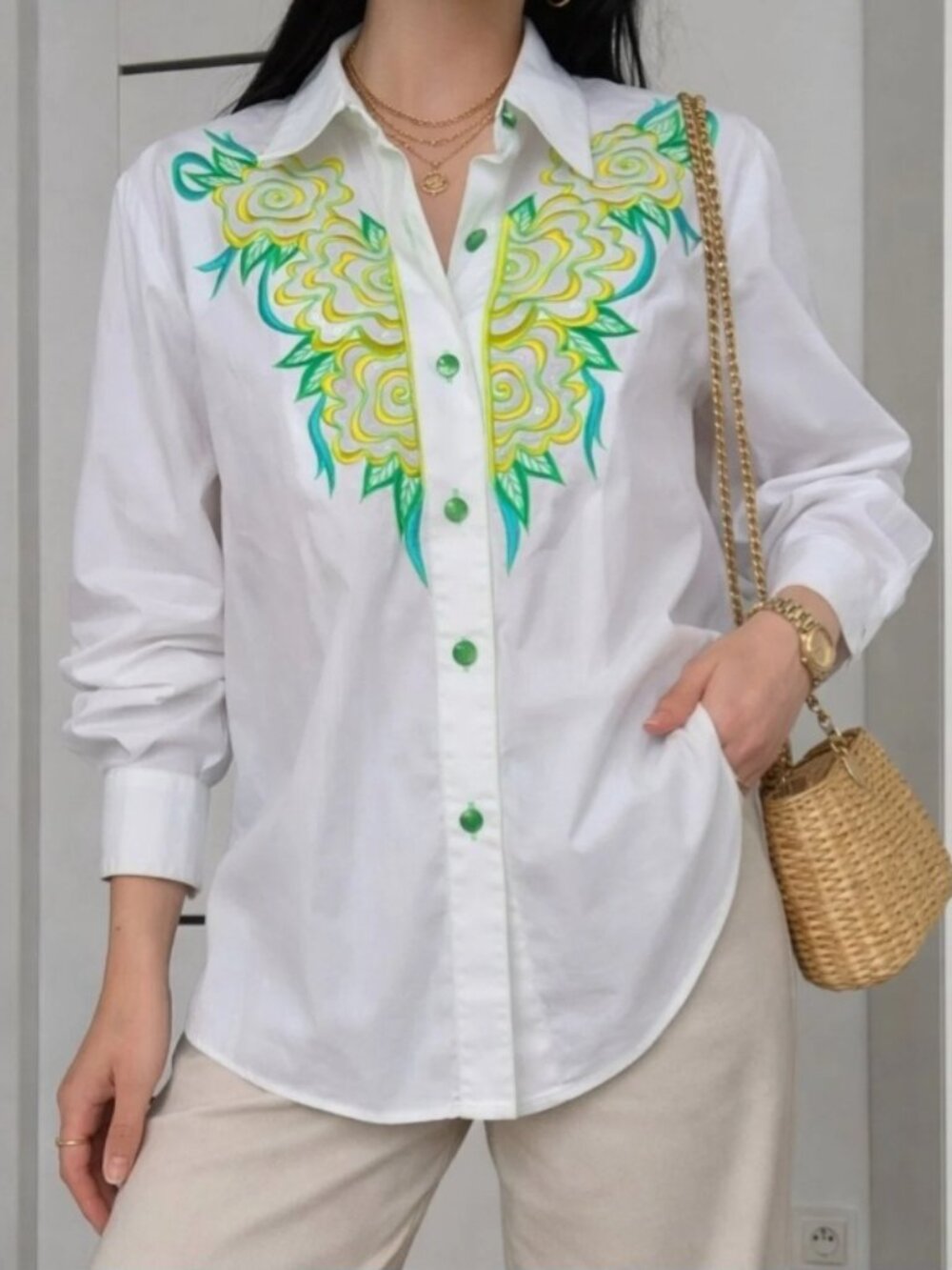 Bob Mackie Wearable Art Button Up Embroidered Shirt